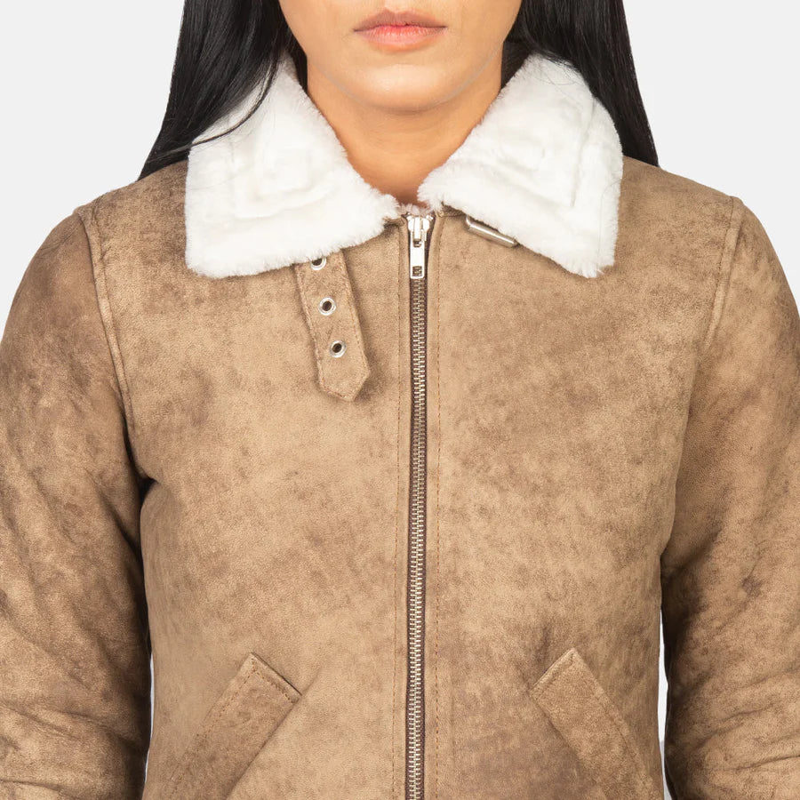 Women's B-3 Distressed Brown Leather Bomber Jacket