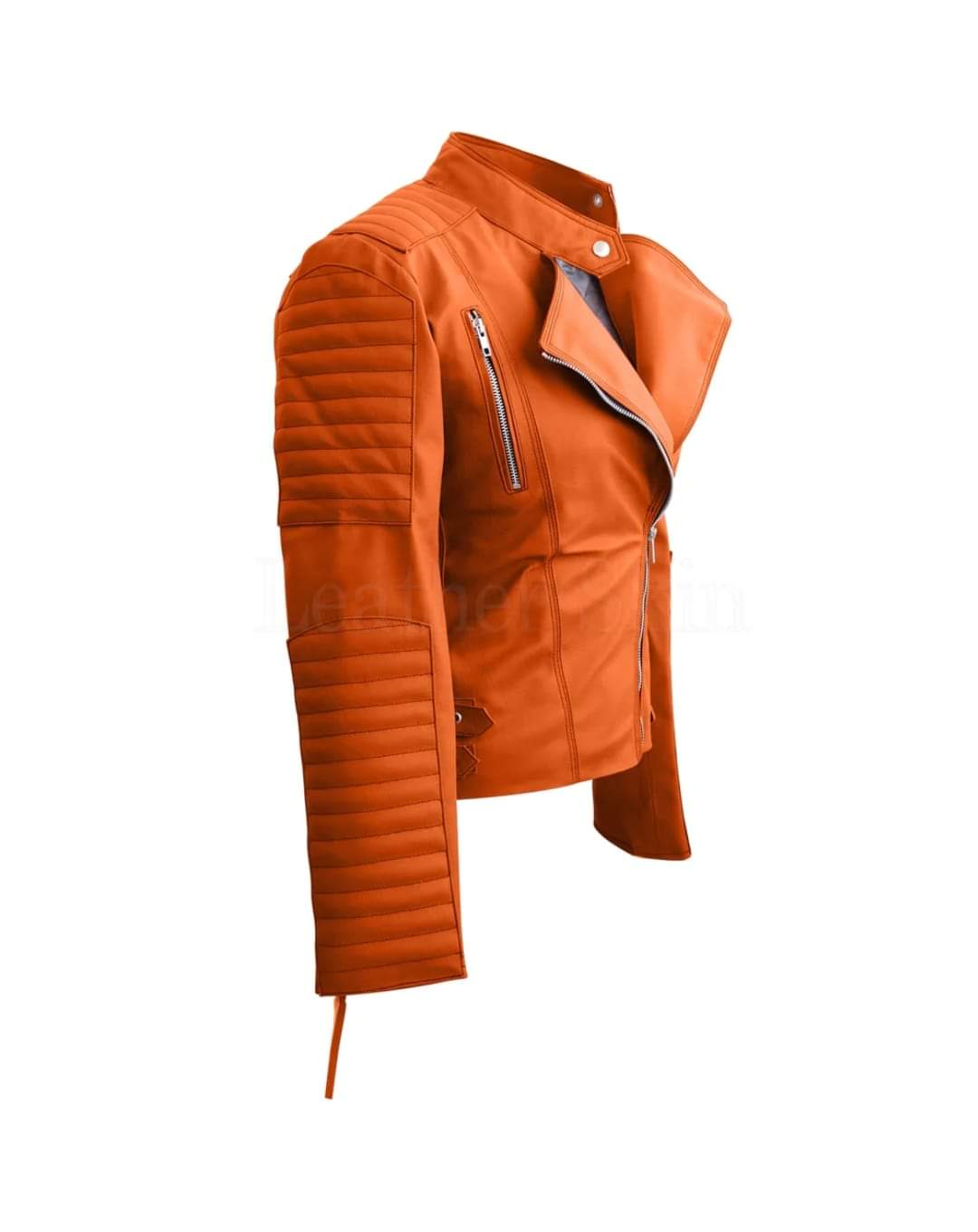 Women&#39;s Cropped orange Leather Jacket