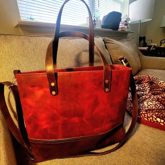 Red Leather Tote Bag, office bag for women&#39;s