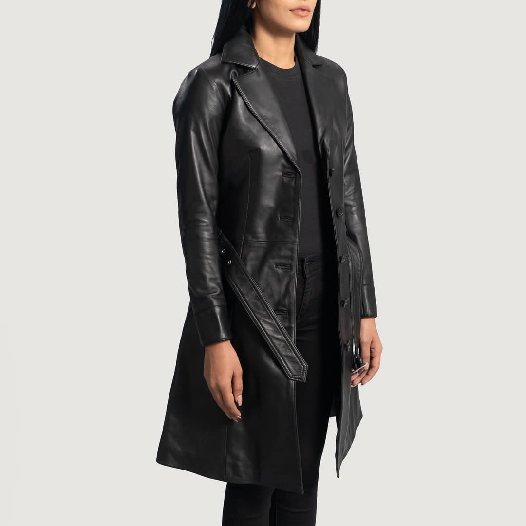 Women Alpine Black Distressed Leather Coat