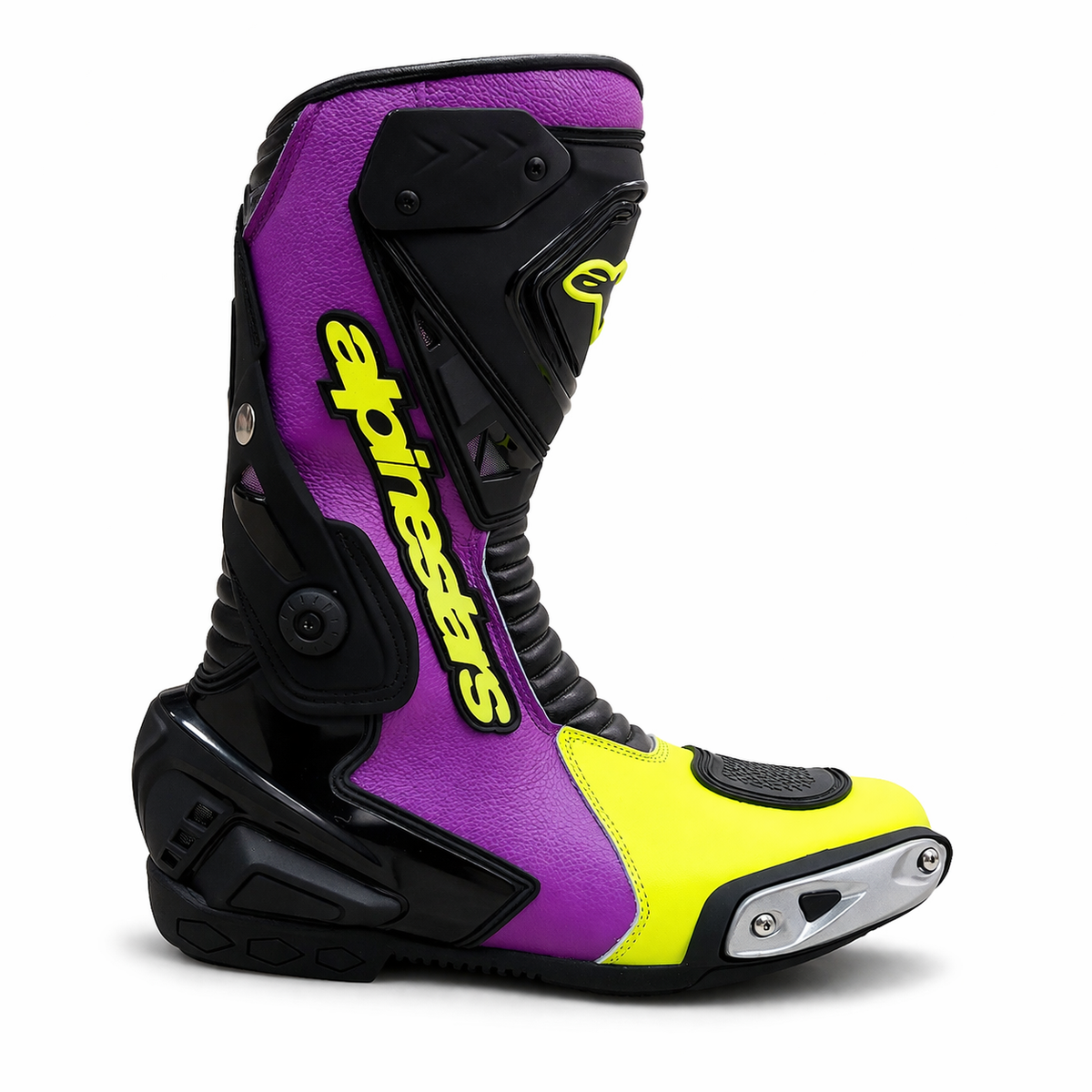 Alpinestars Motorcycle Racing Boots | Purple & Neon Edition