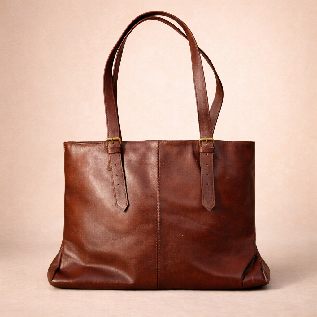 Elegant Large Leather Tote Bag for Women - Double Compartment Design