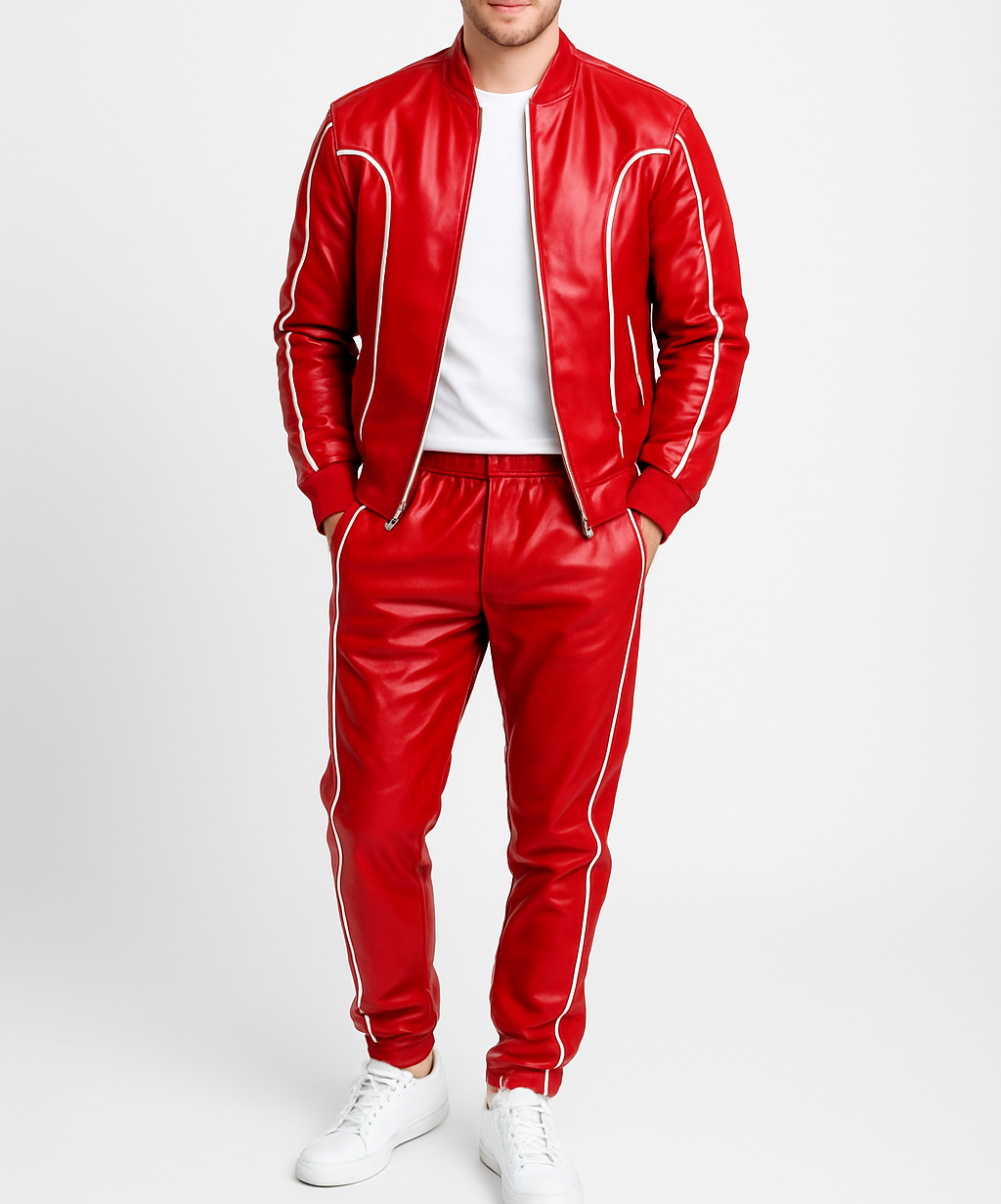 Men's Leather Track Suit Sweatsuit