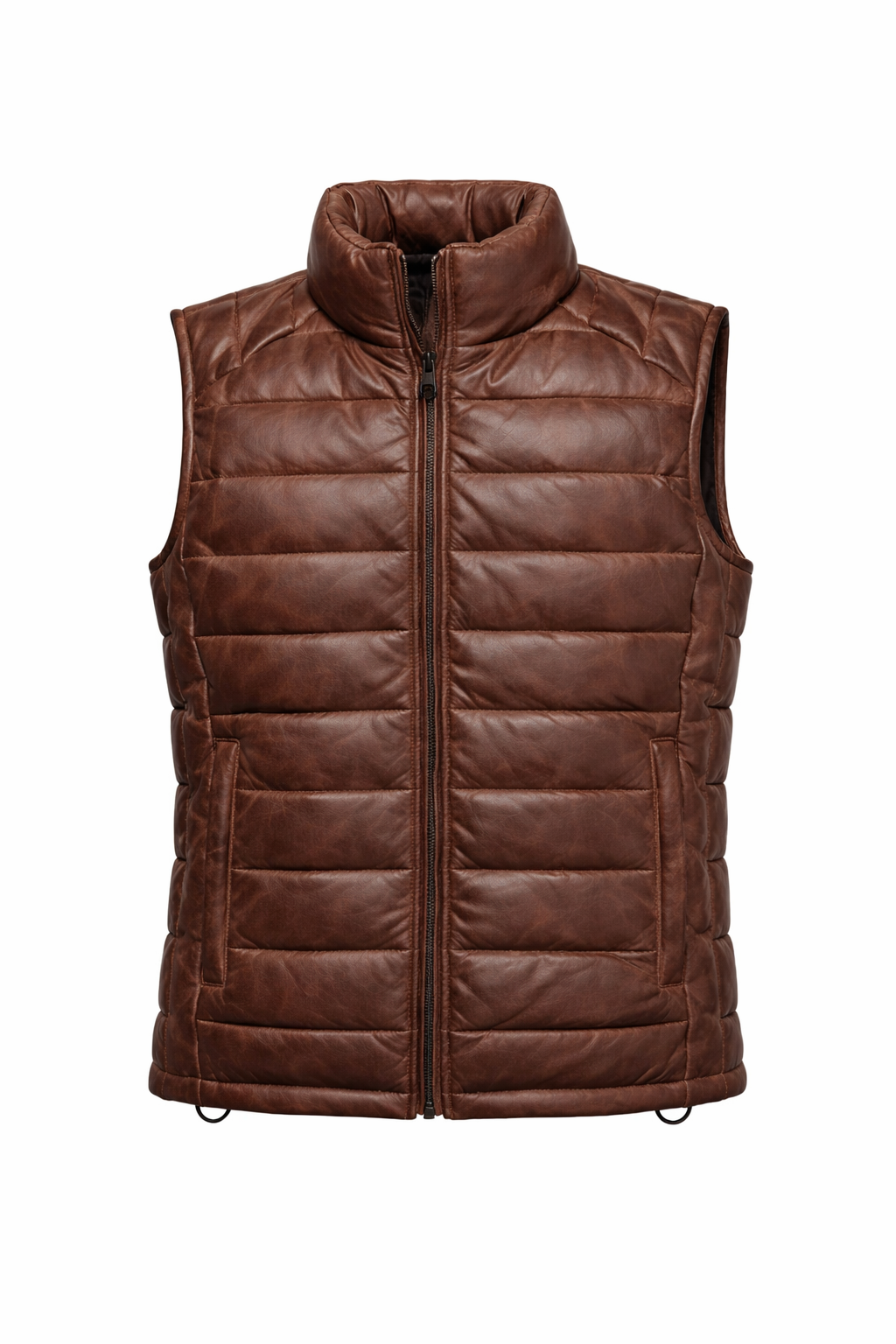 Brown Leather Men's Puffer Vest Jacket