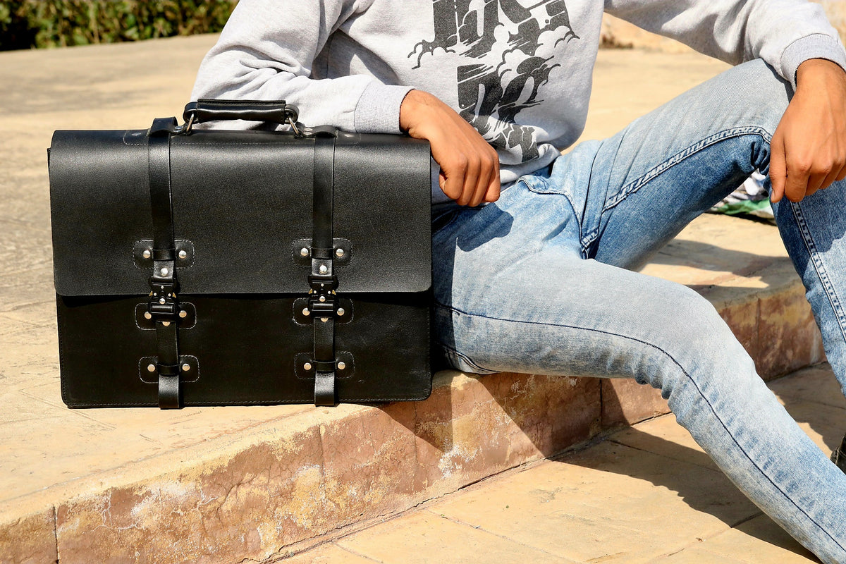 Mens Black Leather Briefcase | Black