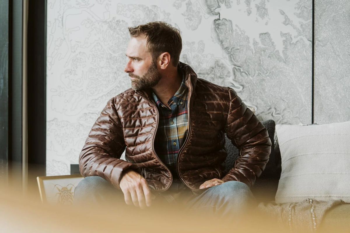 Brown Leather puffer jacket