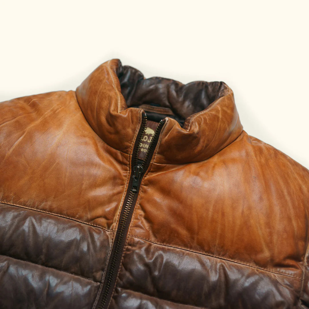 Brown Leather puffer jacket