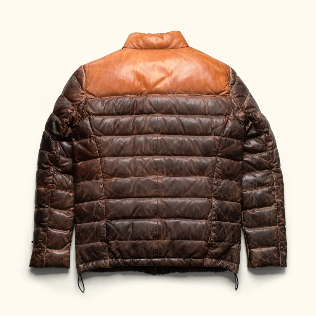 Brown Leather puffer jacket