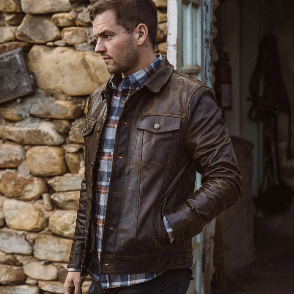 Driggs Brown Leather Biker Jacket for men’s