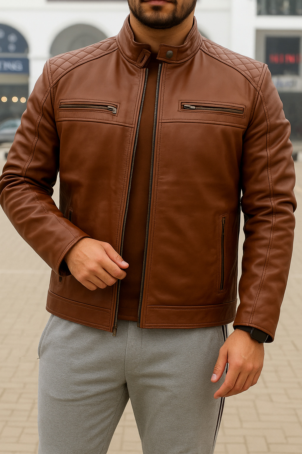 Men&#39;s brown Leather Jacket biker jacket