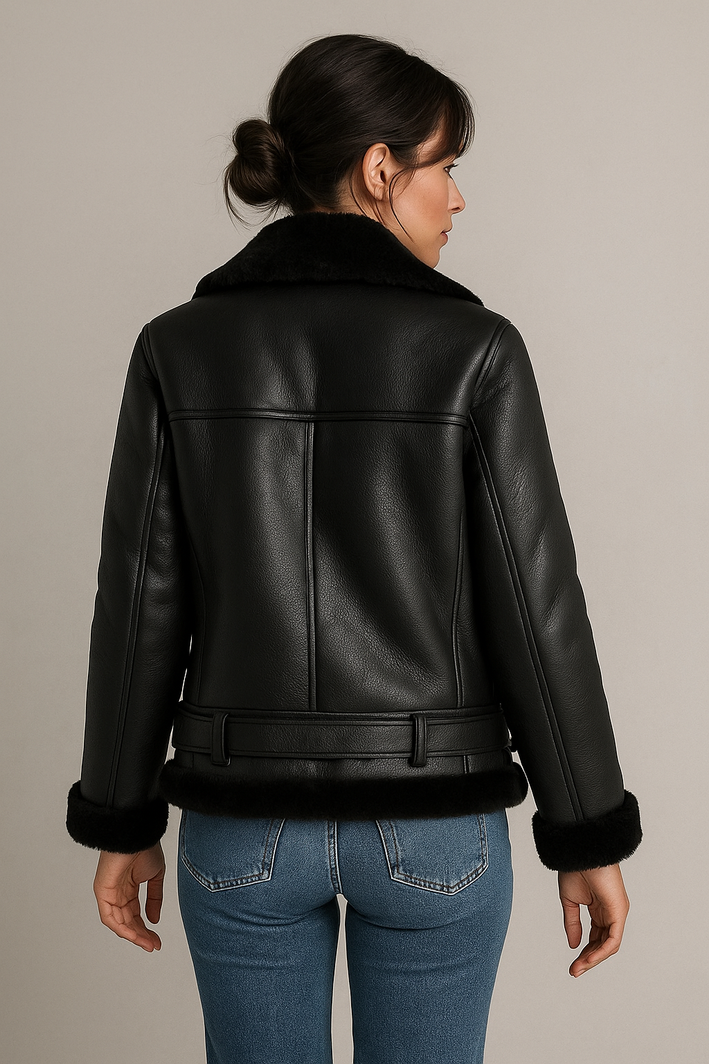 Women&#39;s Black Shearling Stylish &amp; Warm Leather jacket