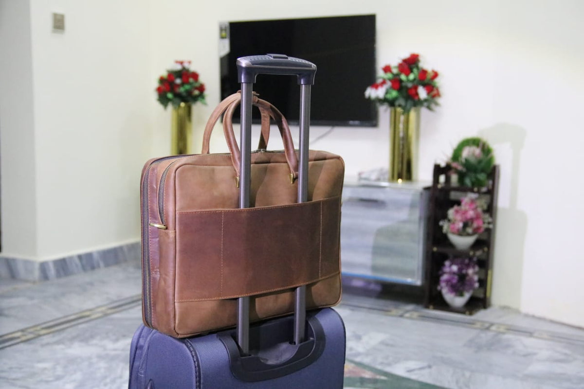 Double compartment unique leather laptop bag