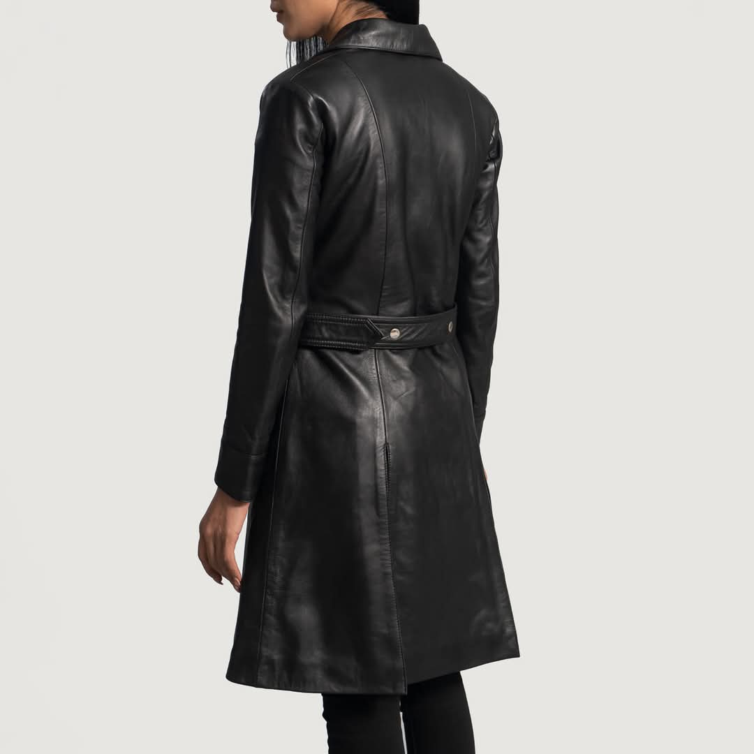 Women Alpine Black Distressed Leather Coat