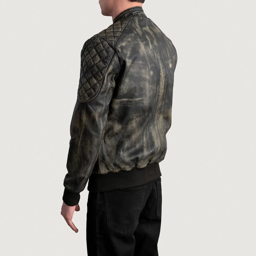 Sven Distressed Brown Leather Bomber Jacket for men's