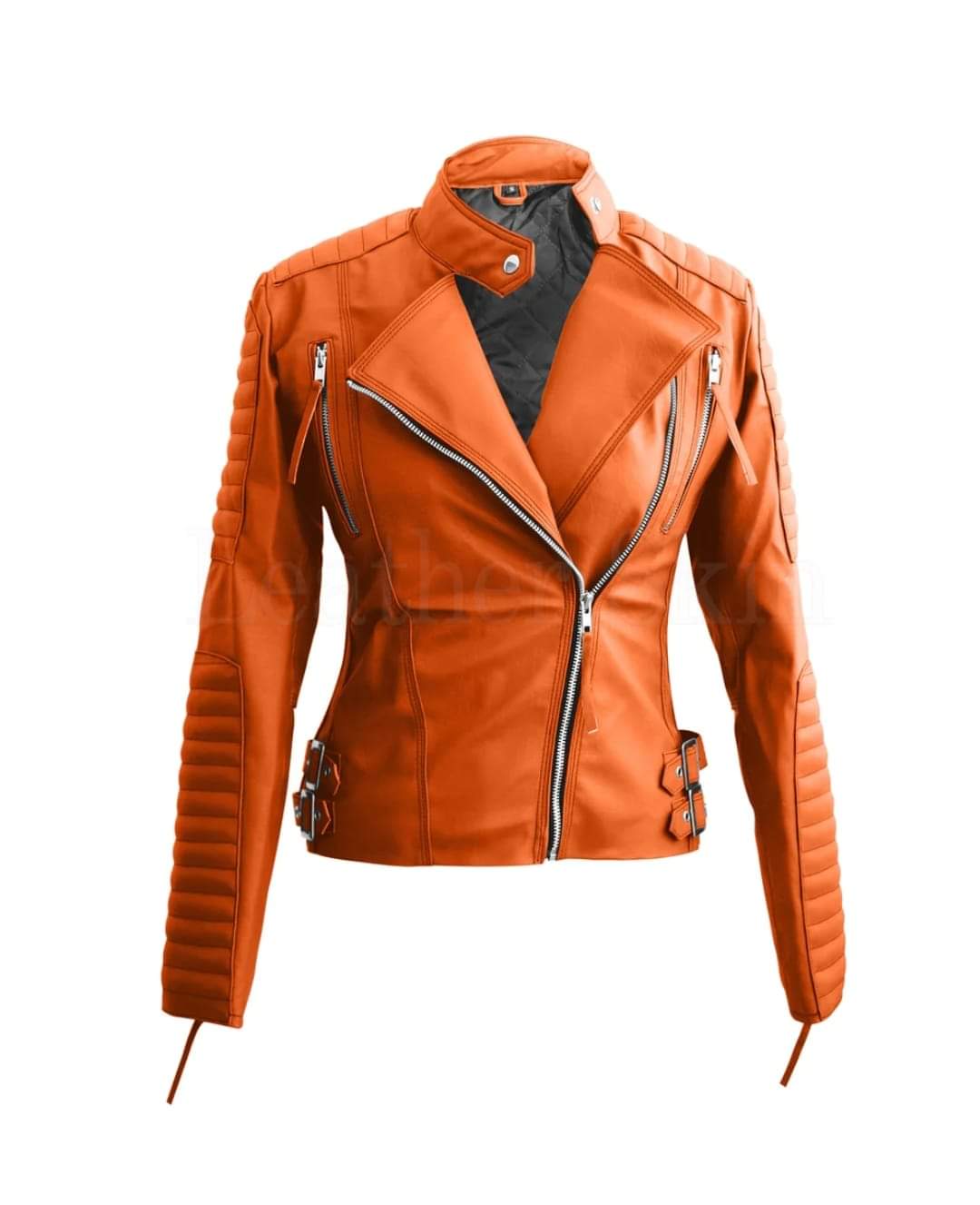 Women&#39;s Cropped orange Leather Jacket