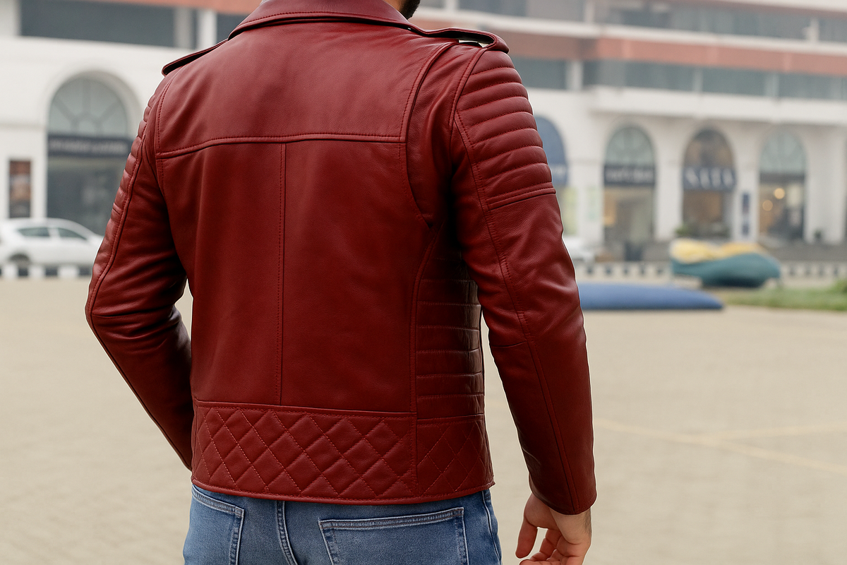 Men&#39;s cafe racer red biker Leather Jacket