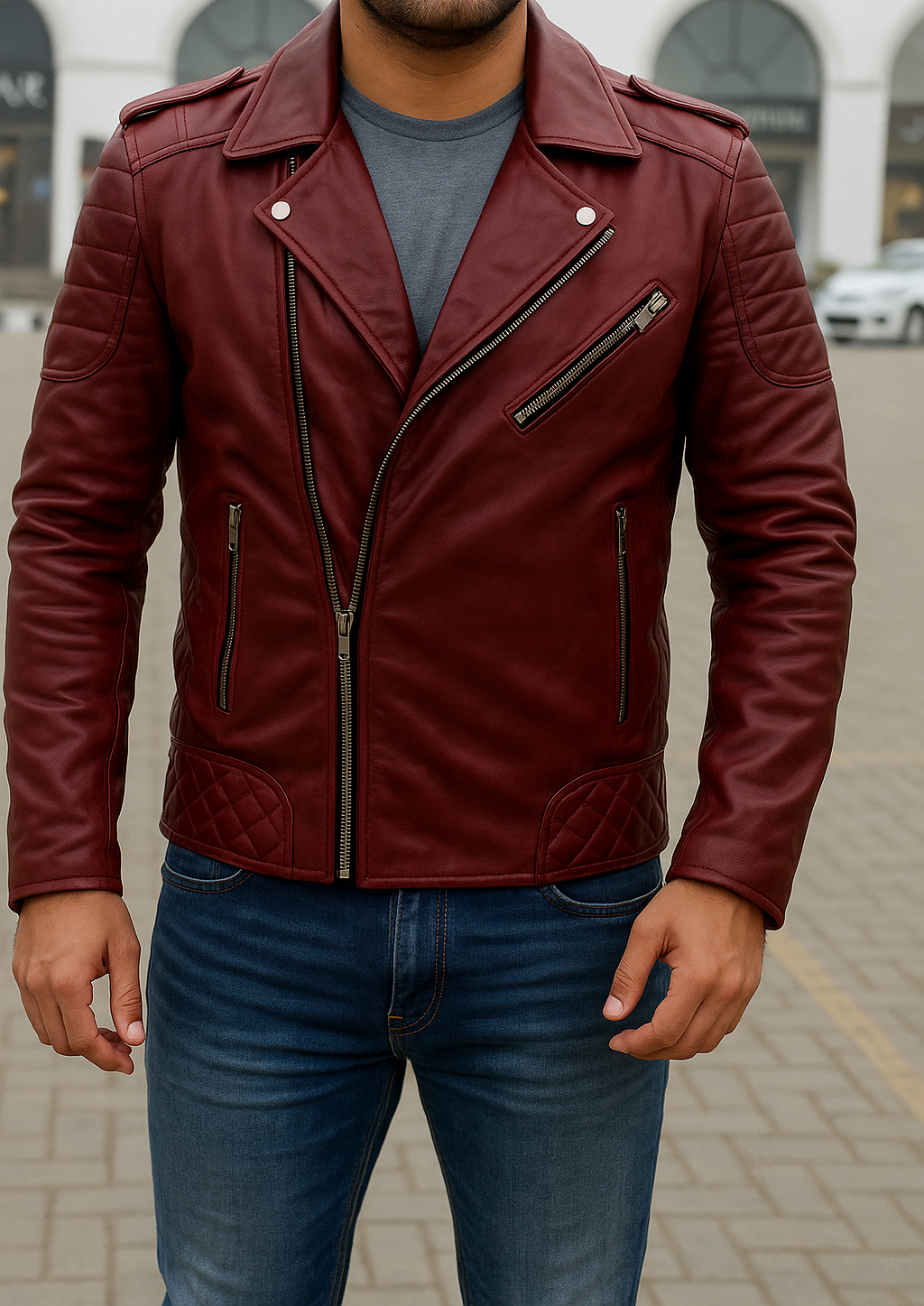 Men&#39;s cafe racer red biker Leather Jacket