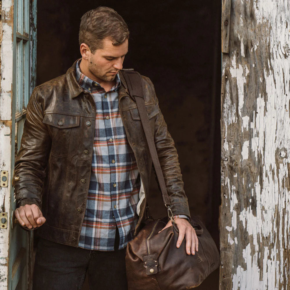 Driggs Brown Leather Biker Jacket for men’s