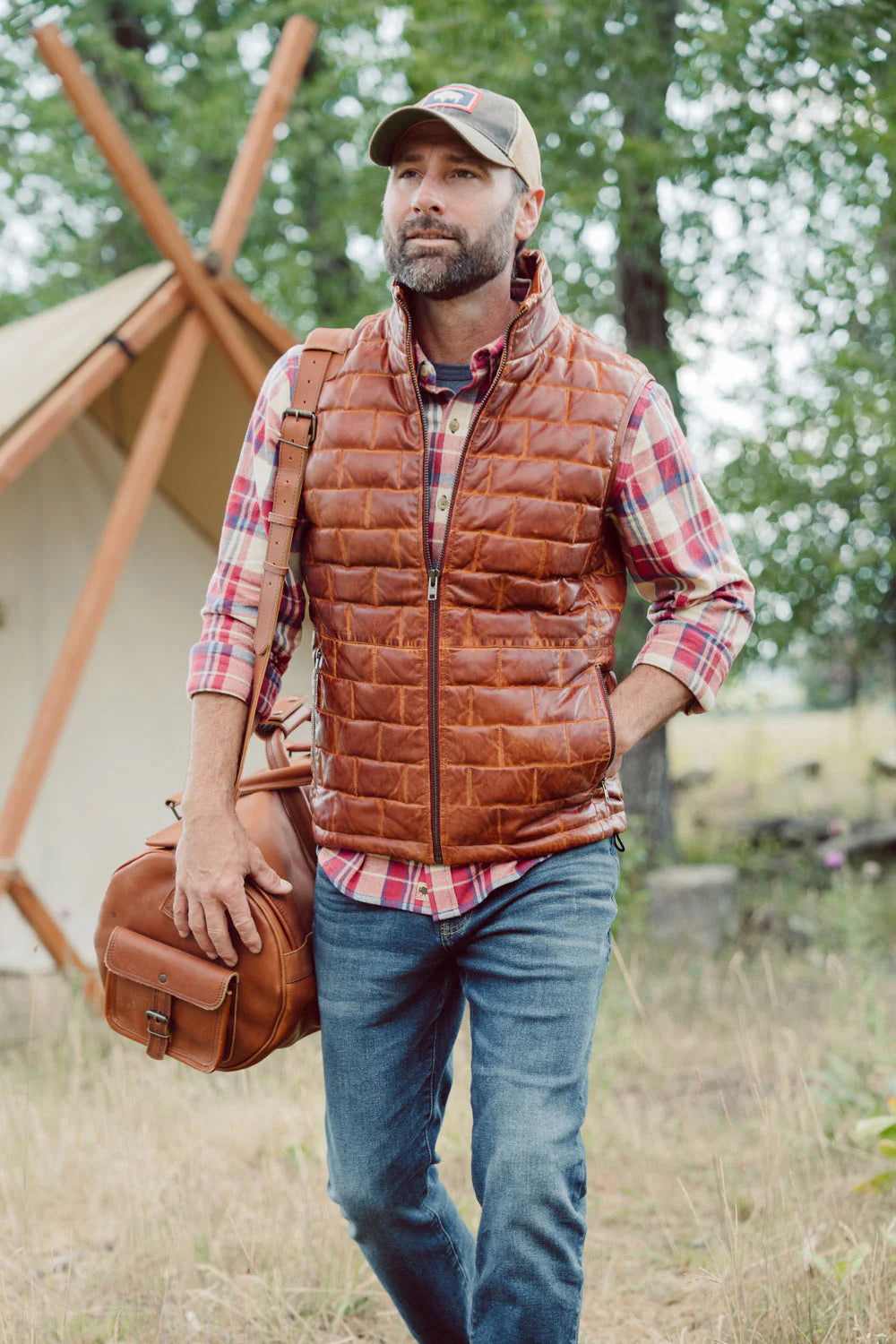 Brown Leather Puffer Vest