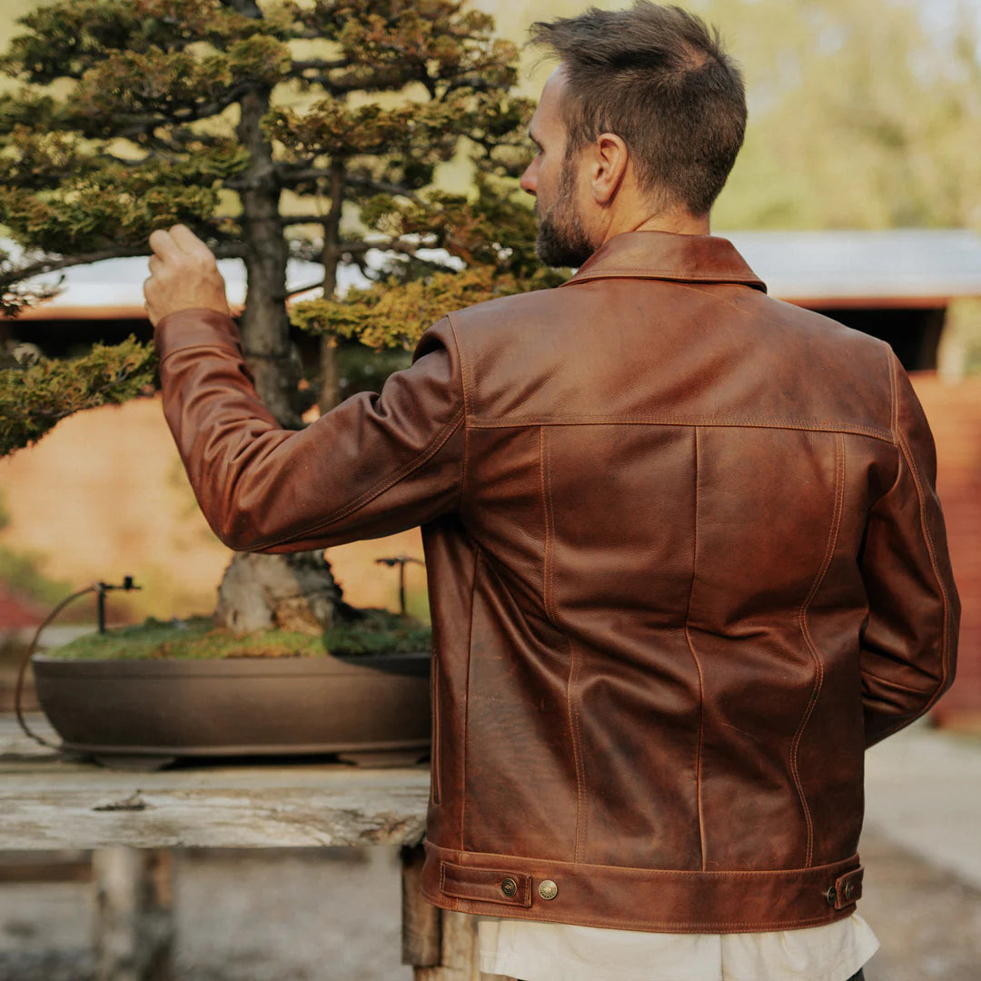 Driggs Tan Leather Biker Jacket for men’s