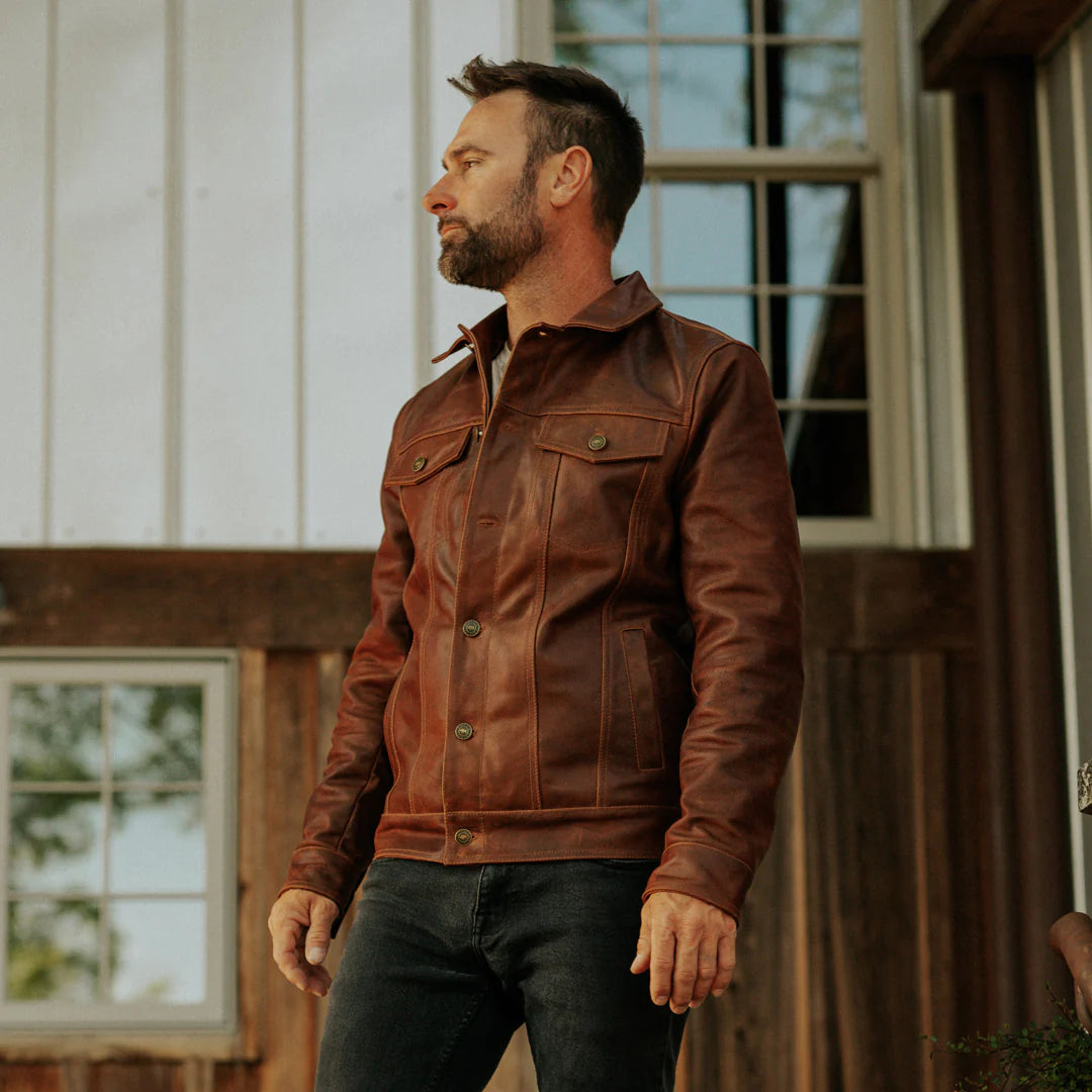 Driggs Tan Leather Biker Jacket for men’s