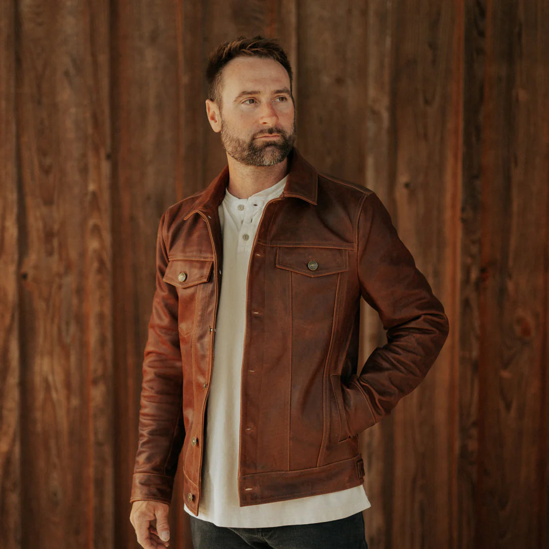 Driggs Tan Leather Biker Jacket for men’s