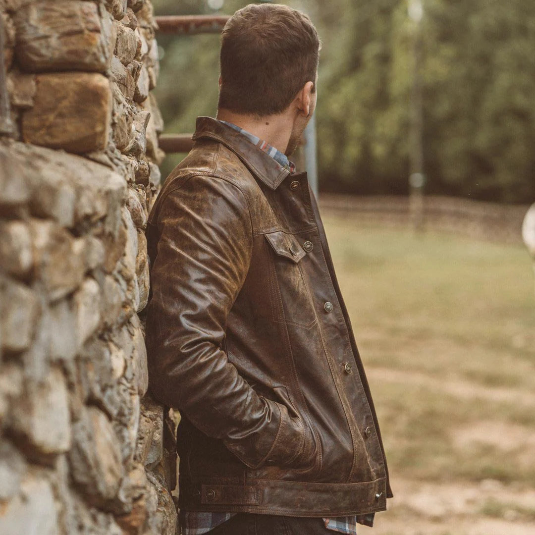 Driggs Brown Leather Biker Jacket for men’s