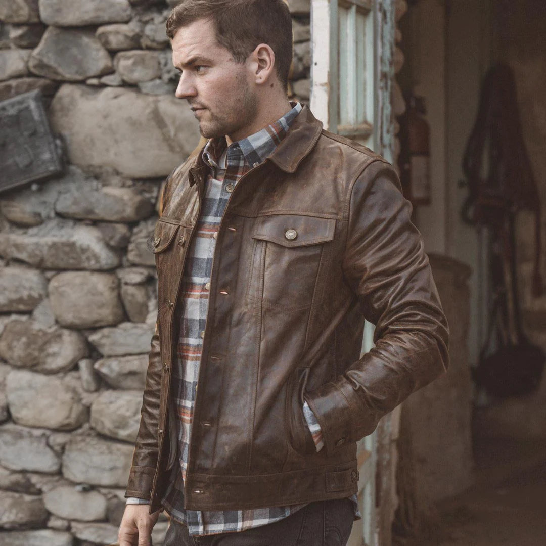 Driggs Brown Leather Biker Jacket for men’s