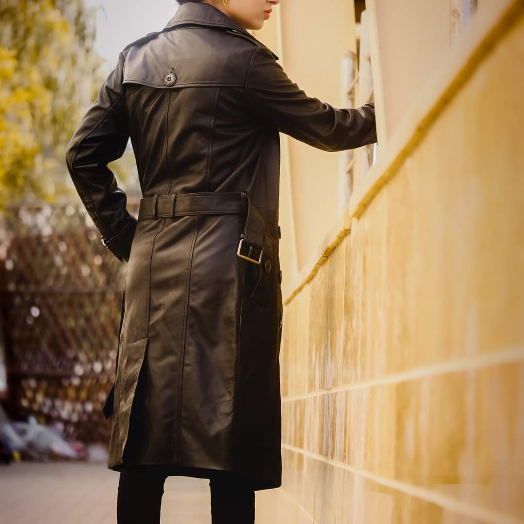 Double Breasted Premium Leather Trench Coats for women