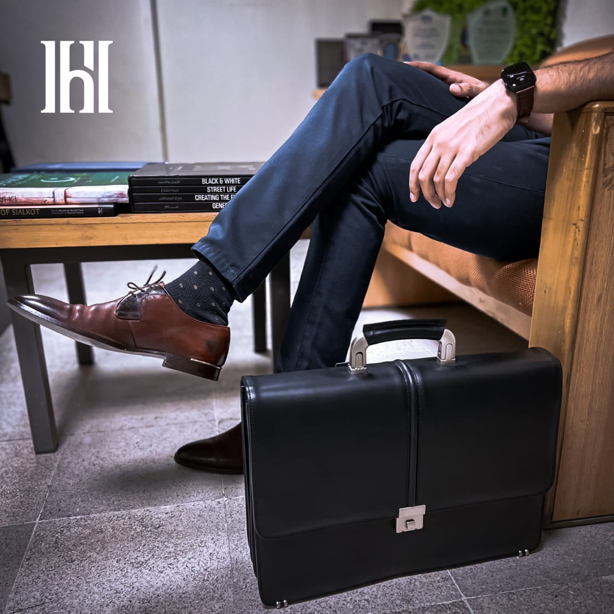 Leather briefcase bag, business bag for office work
