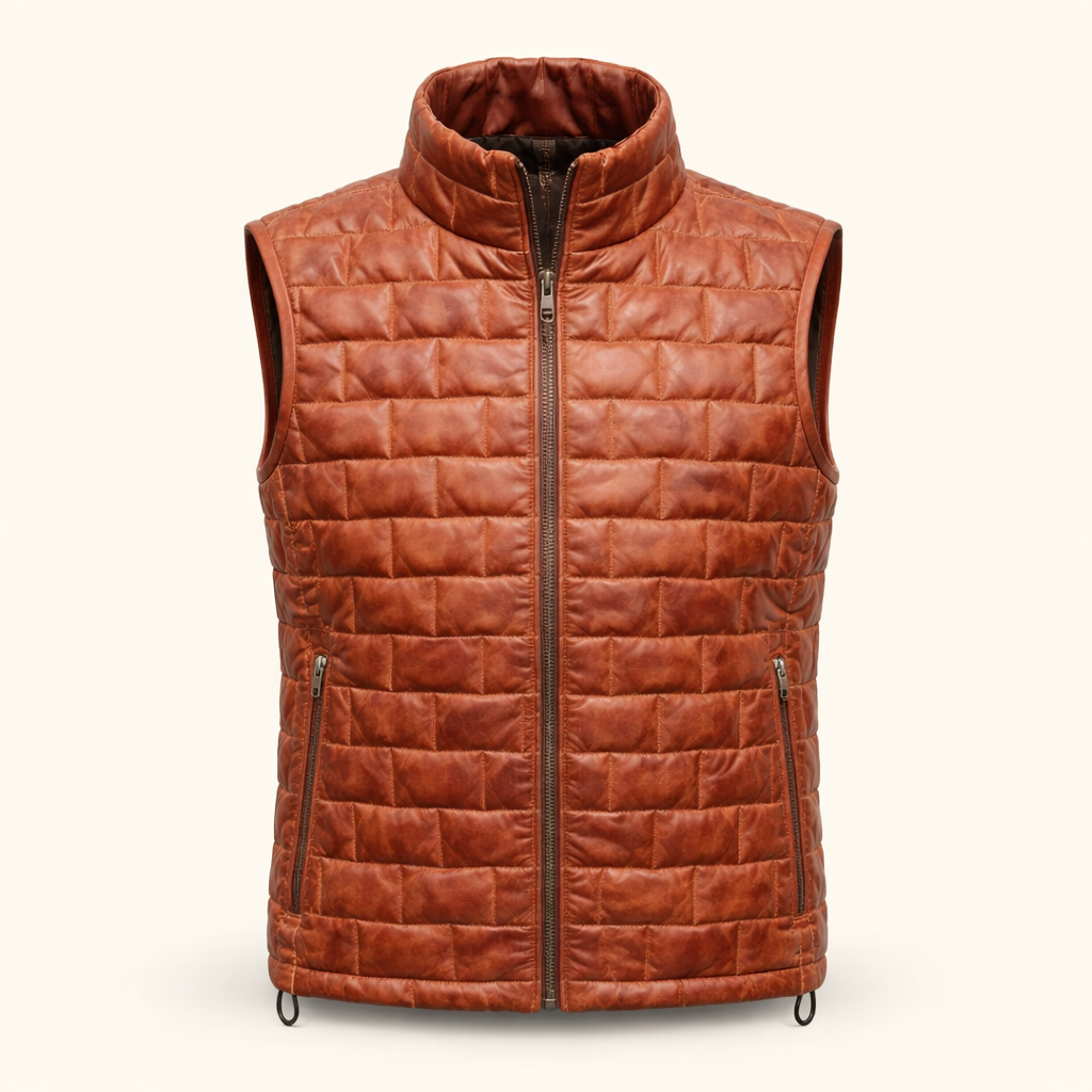 Brown Leather Puffer Vest