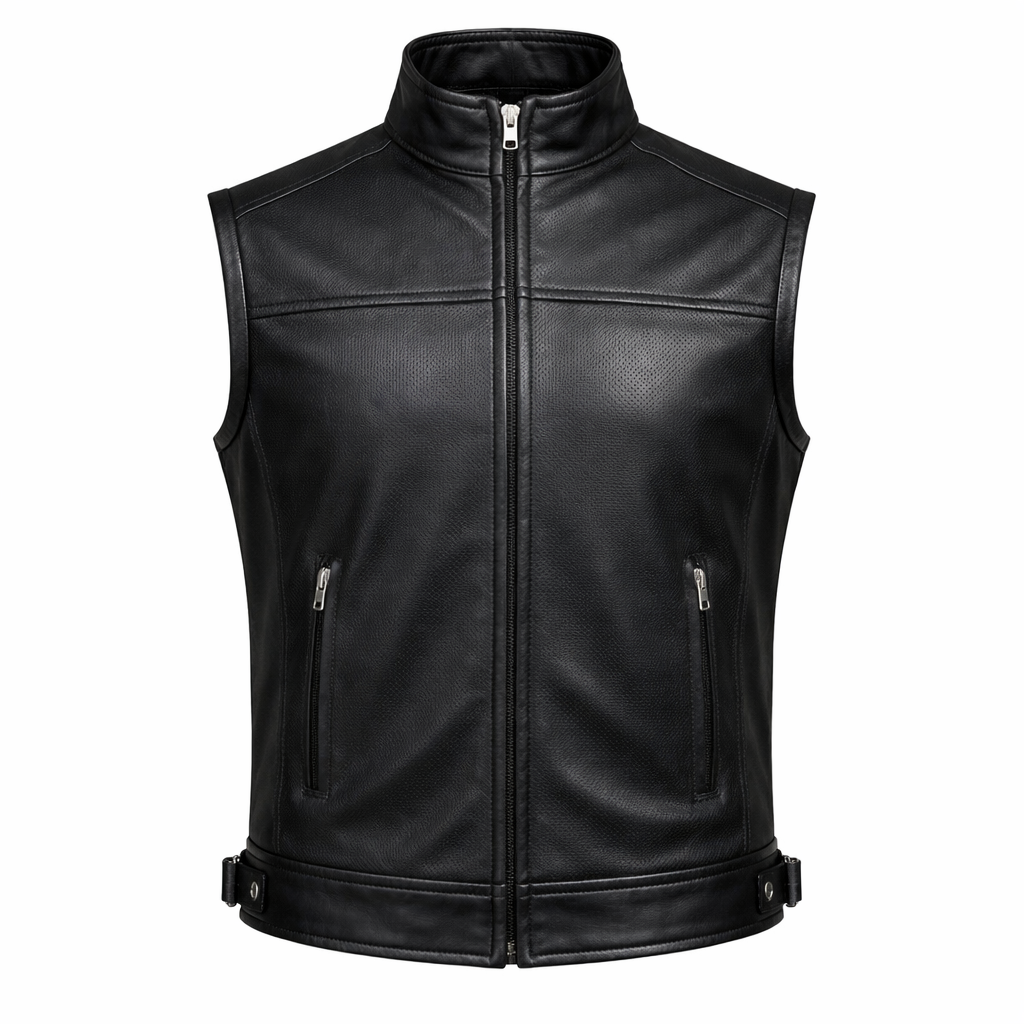 Black Leather Biker Vest for men