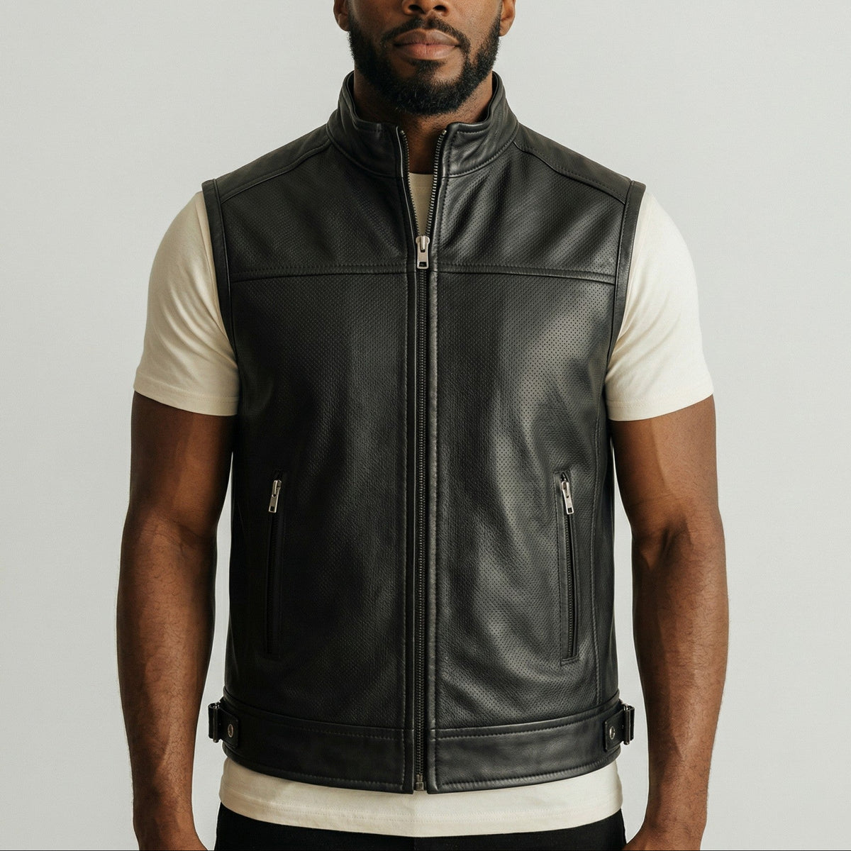 Black Leather Biker Vest for men
