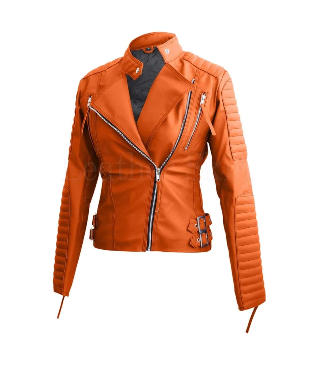 Women&#39;s Cropped orange Leather Jacket