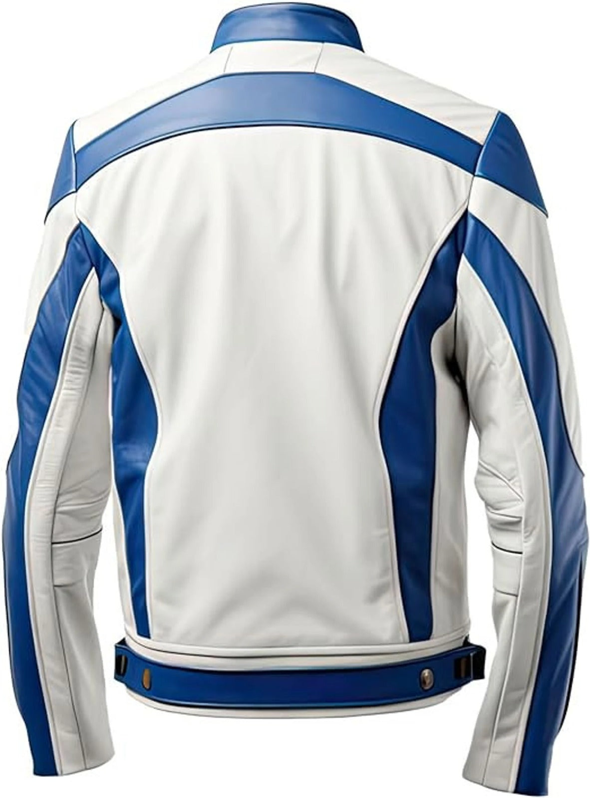 Men&#39;s White and Blue Jacket, premium leather jacket