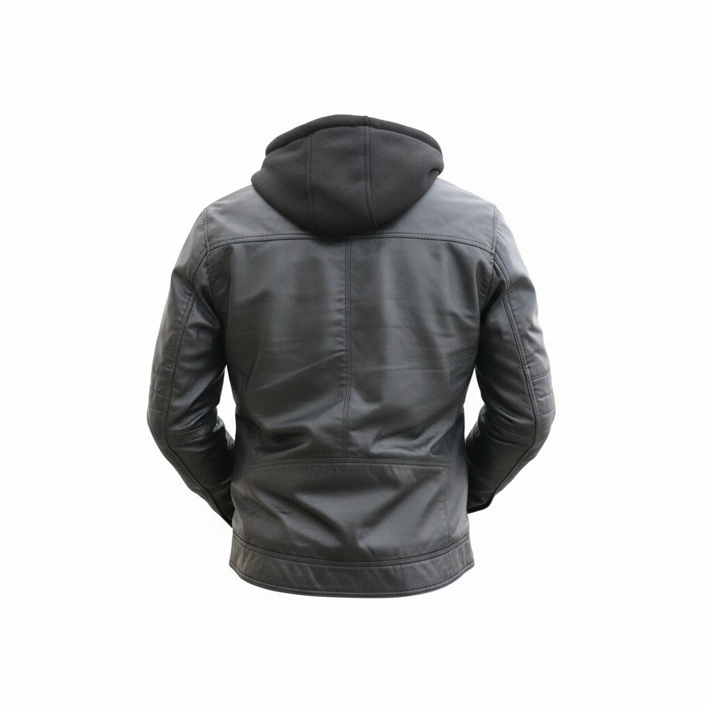 Black Leather Jacket With Hood