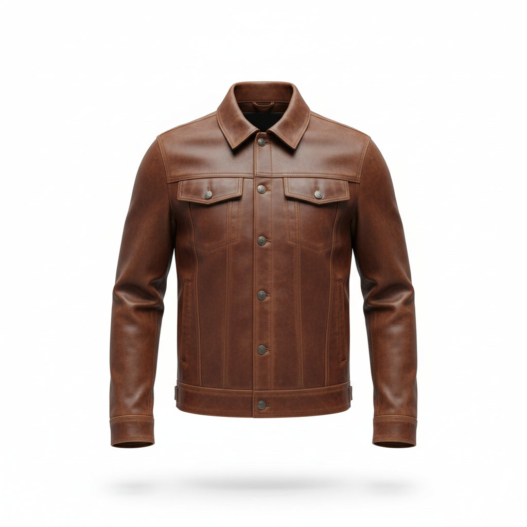Driggs Tan Leather Biker Jacket for men’s