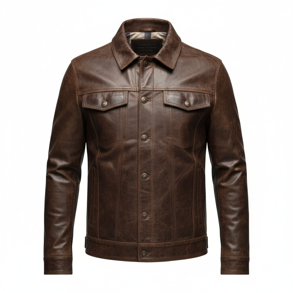 Driggs Brown Leather Biker Jacket for men’s
