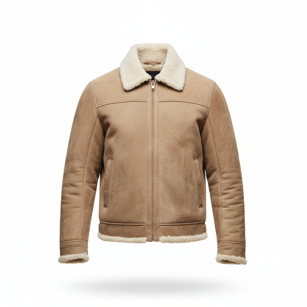 Shearling Suede Leather Bomber Jacket