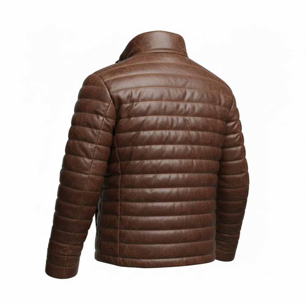 Brown Leather puffer jacket