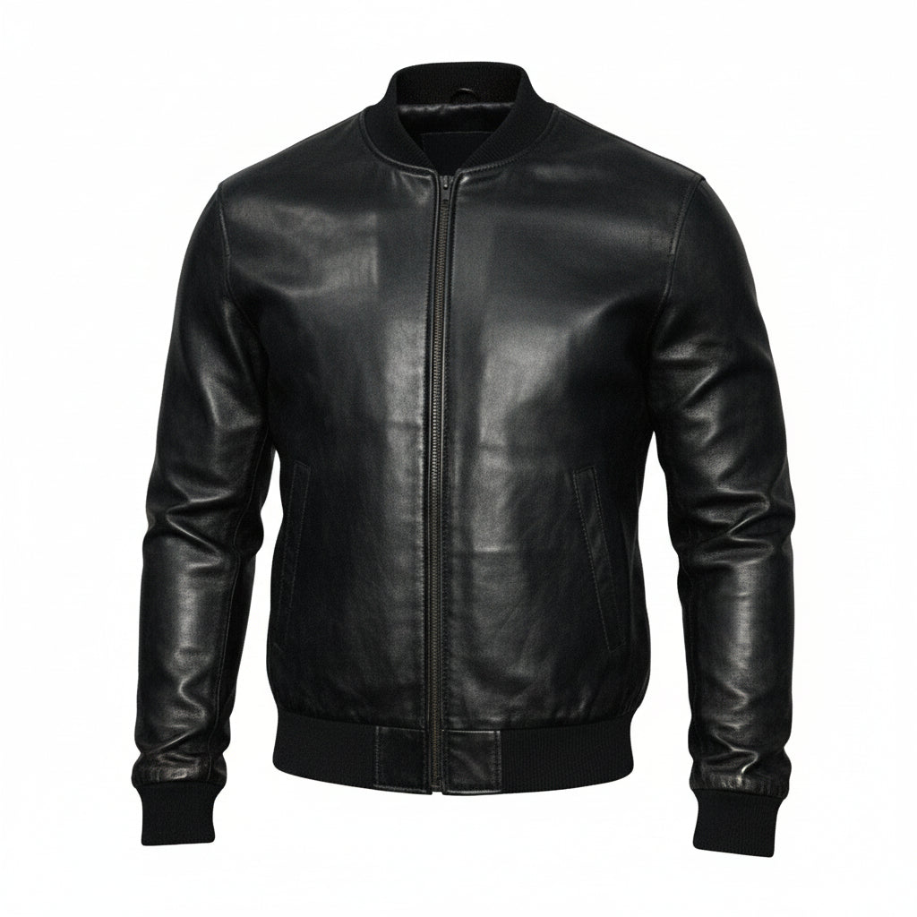 Black Slim Fit Leather Jacket for Men's