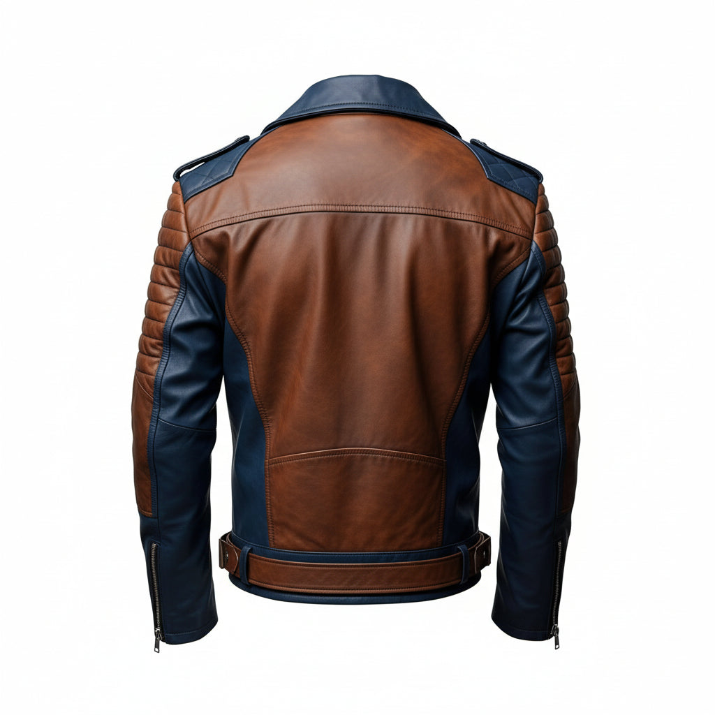 Blue and Brown Cafe Racer Leather jacket