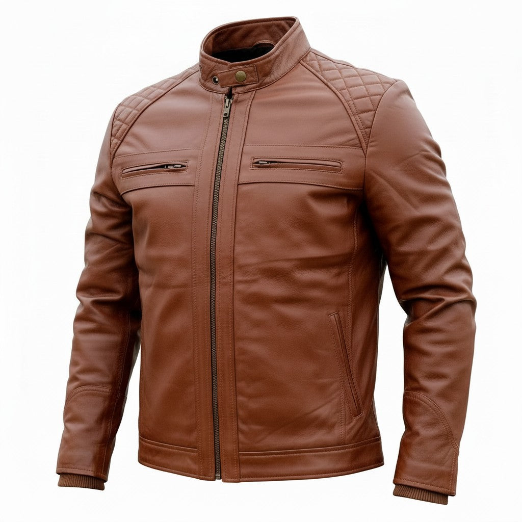 Classic Brown Biker Jacket | Men's Genuine Leather Jacket