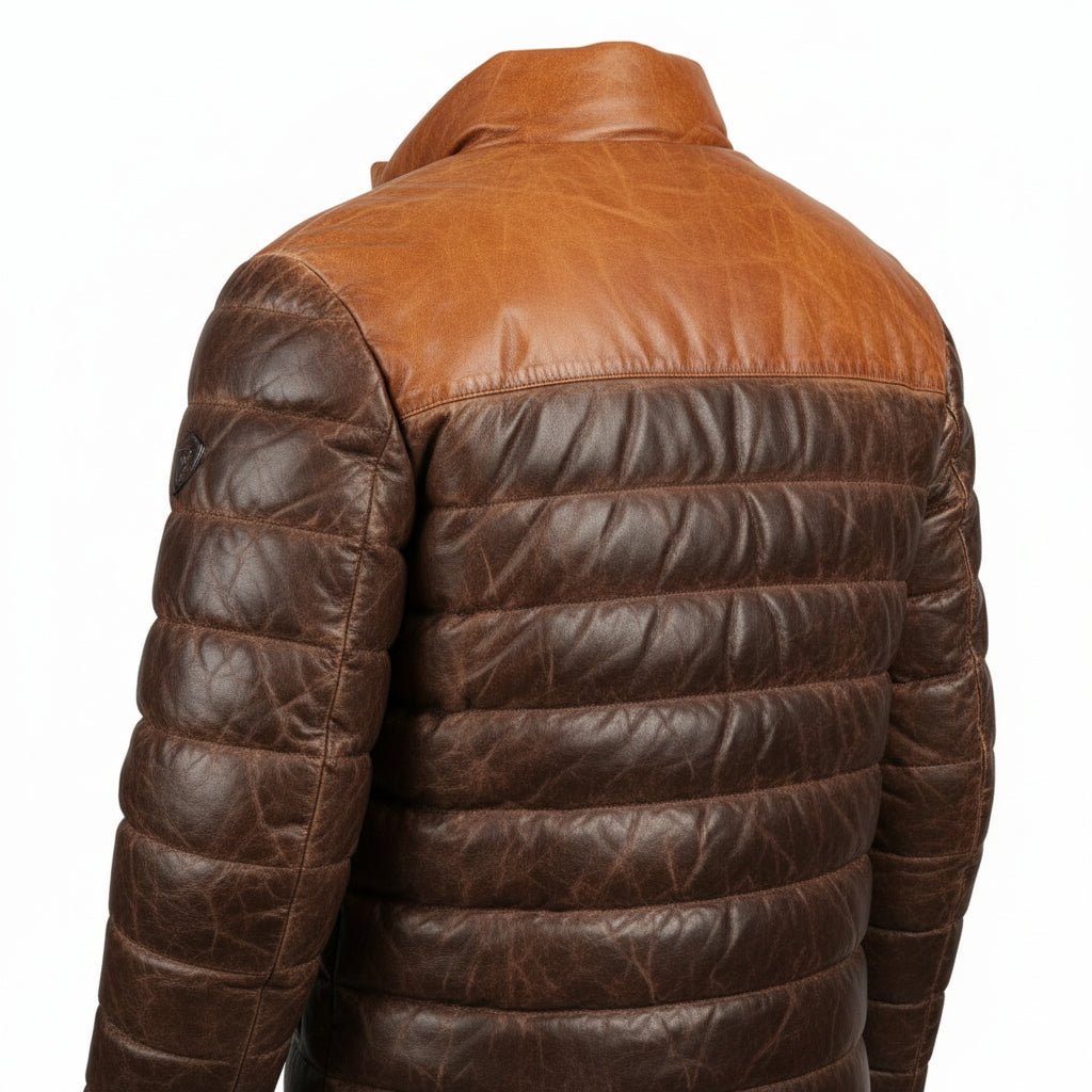 Brown Leather puffer jacket