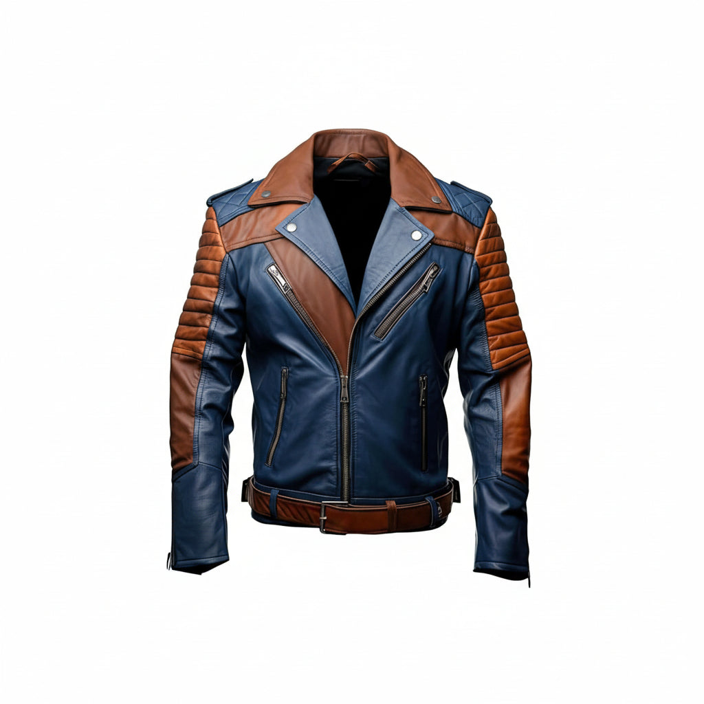 Blue and Brown Cafe Racer Leather jacket