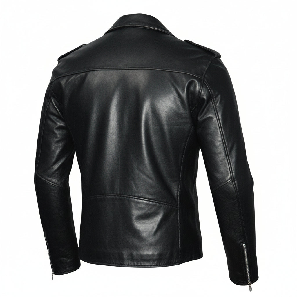 Cafe Racer Leather Biker Jacket Black