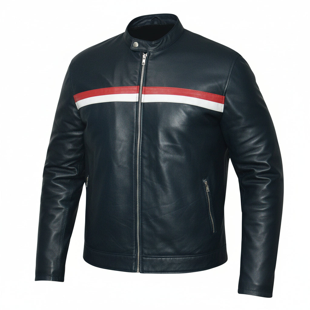 Racing Line Blue Leather Jacket for Men's