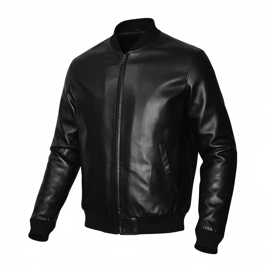 Black Slim Fit Leather Jacket for Men's
