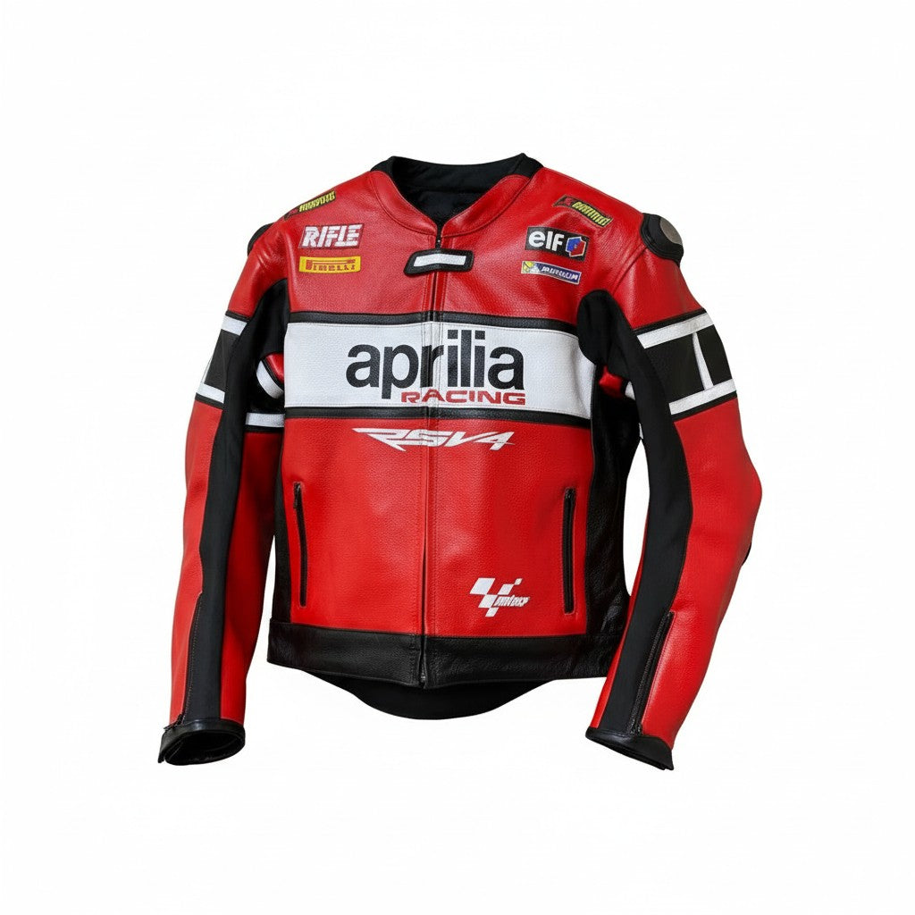 Aprilia branded motorcycle leather racing jacket