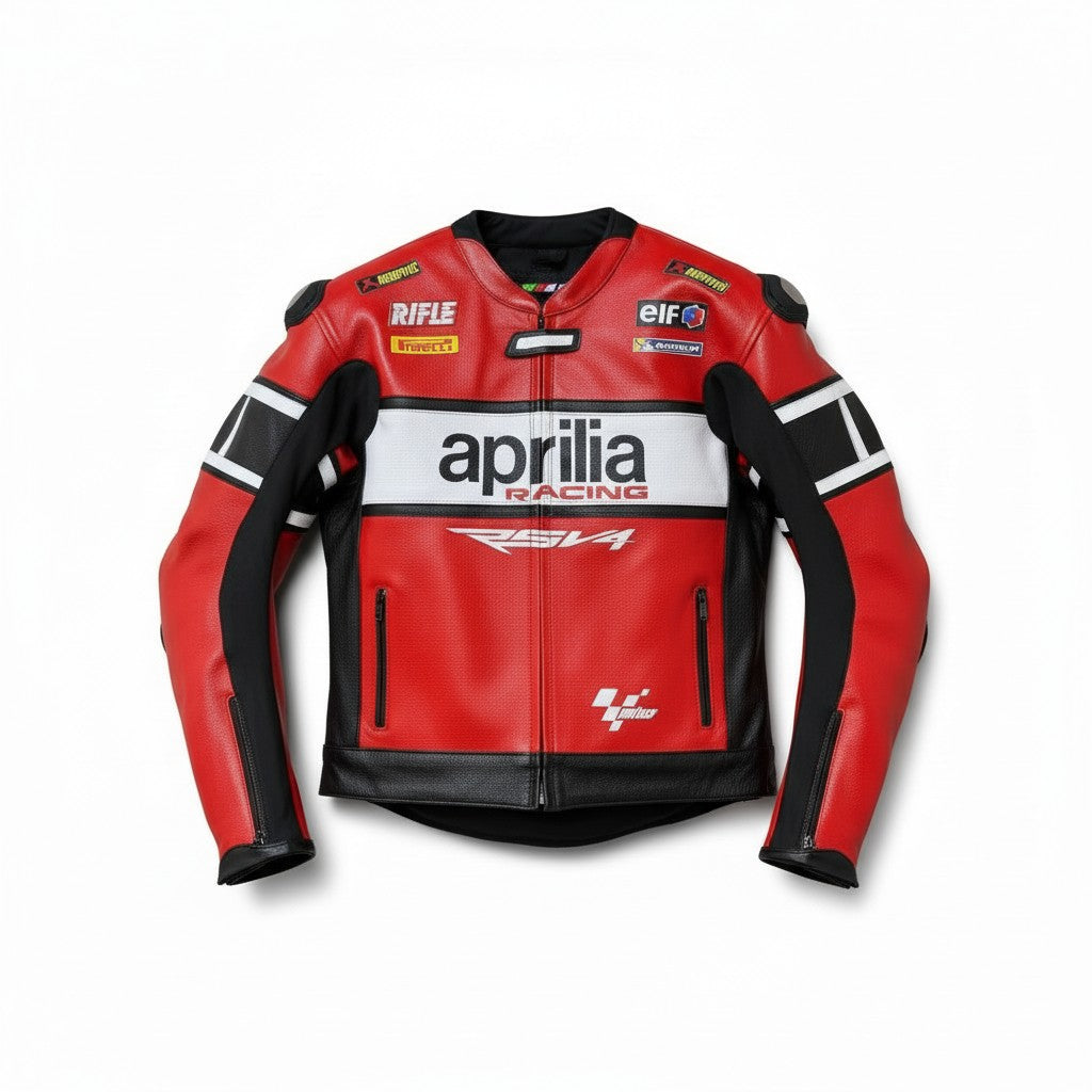 Aprilia branded motorcycle leather racing jacket